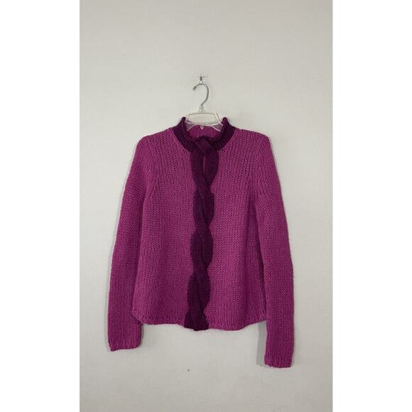 L.L. Bean Sweaters - LL Bean Small Fuzzy Mohair Blend Pullover Cable Pink Purple Sweater Braided